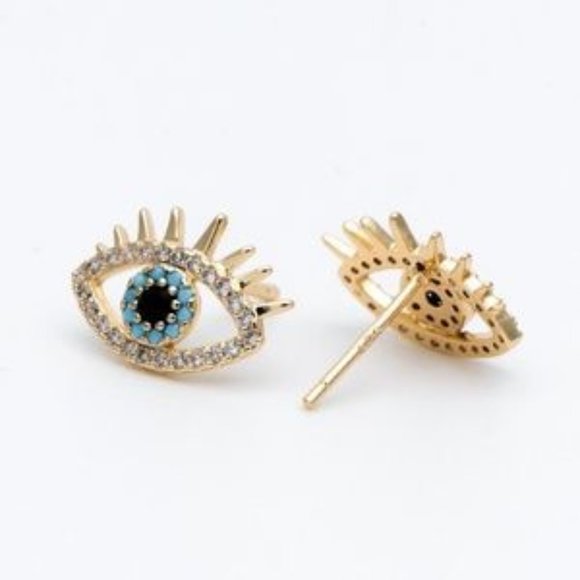 Evil Eye Stud Earrings — Gold - Picture 2 of 3